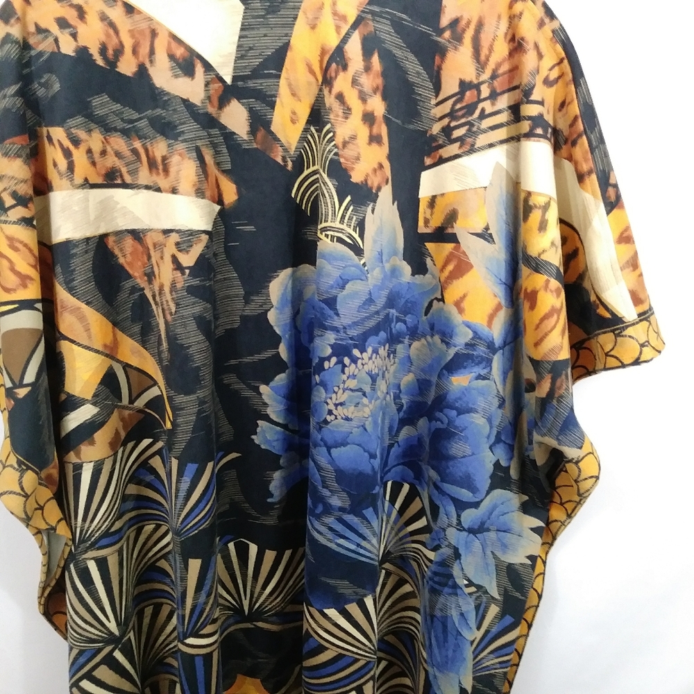 Chico's Cheetah Festival Ruana Open Front Wrap Kimono Poncho One Size - Picture 4 of 16
